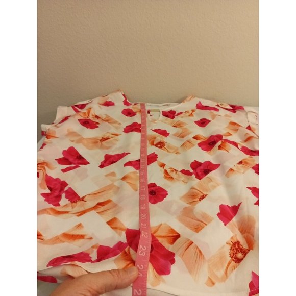 Women's Calvin Klein Ivory Blouse Pink Floral Print With Spellout Size Large - Picture 10 of 10